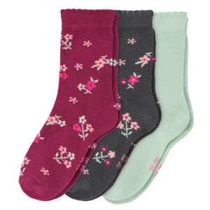 3 Paar Baby Socken mit floralem Motiv MINT / HIMBEER / DUNKELGRAU