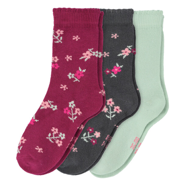 Bild 1 von 3 Paar Baby Socken mit floralem Motiv MINT / HIMBEER / DUNKELGRAU