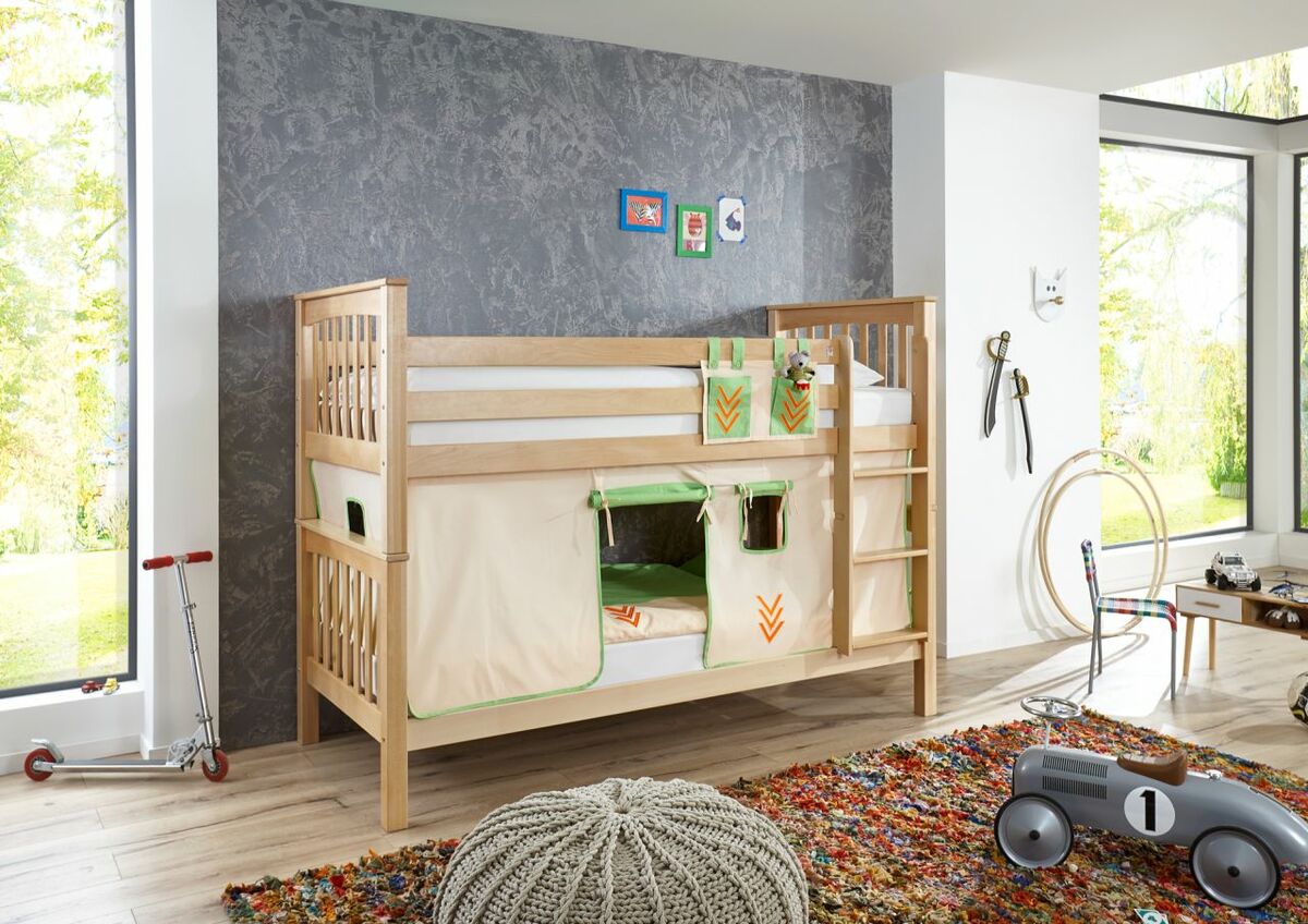 Bild 1 von Relita Etagenbett Kick Buche massiv natur lackiert mit Textilset best. aus Vorhang und Tasche, Farbe