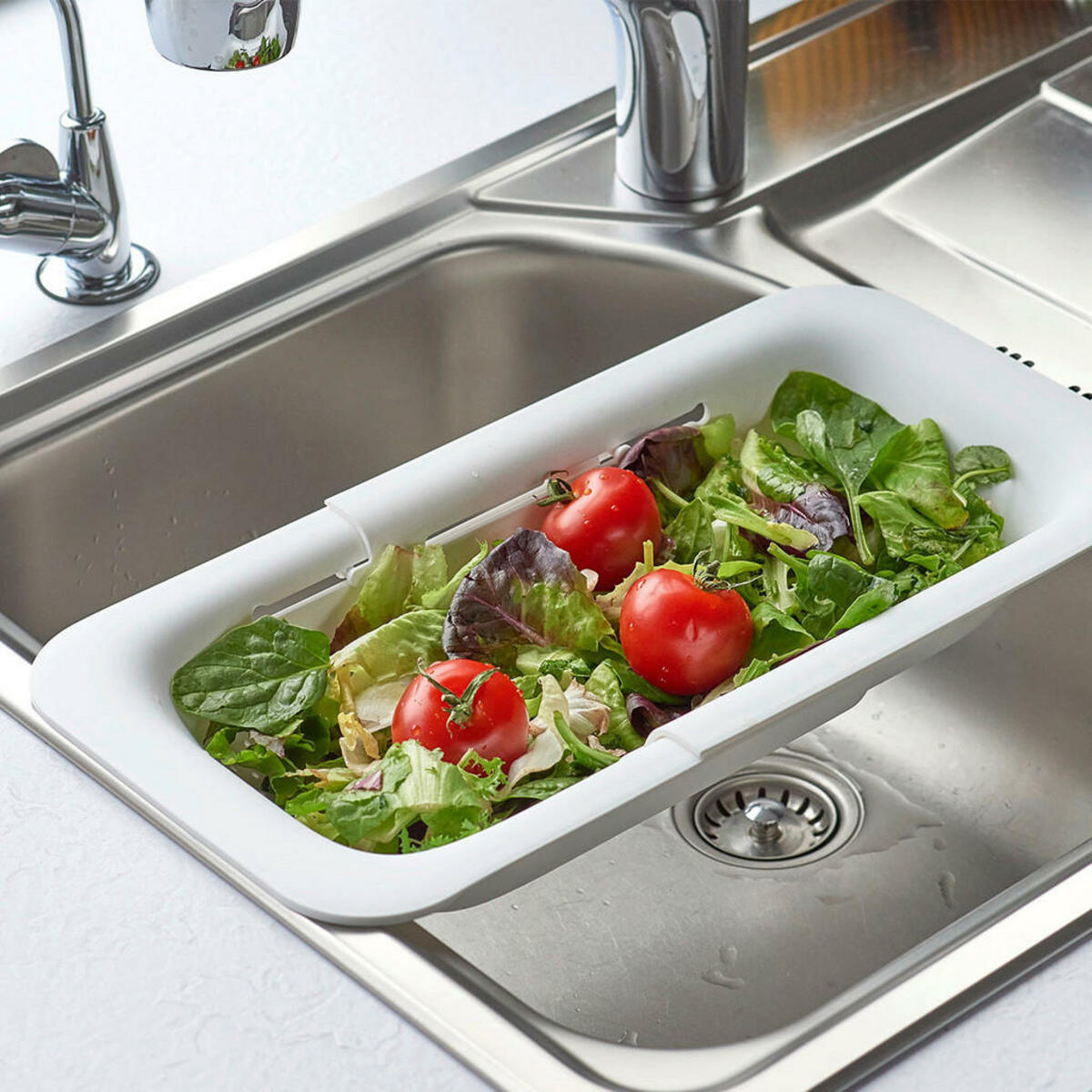 Bild 1 von Zeller Spülbeckensieb ausziehbar weiß Kunststoff B/H/L: ca. 20x7,7x36 cm