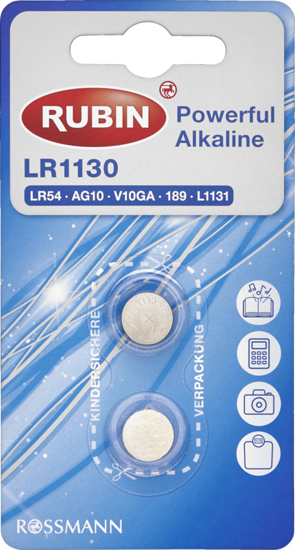 Bild 1 von RUBIN Powerful Alkaline Knopfzelle LR1130/LR54