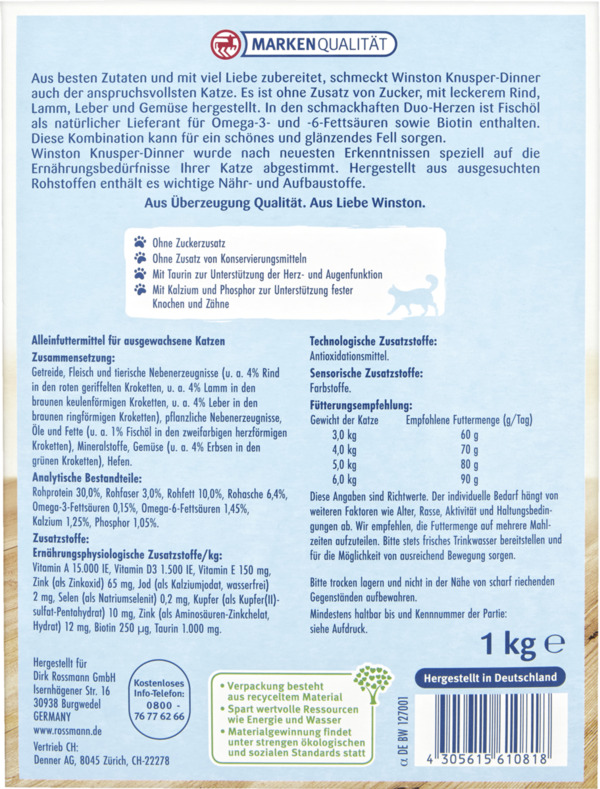 Bild 2 von Winston Knusper-Dinner mit Rind, Lamm, Leber, Gemüse & Duo-Herzchen