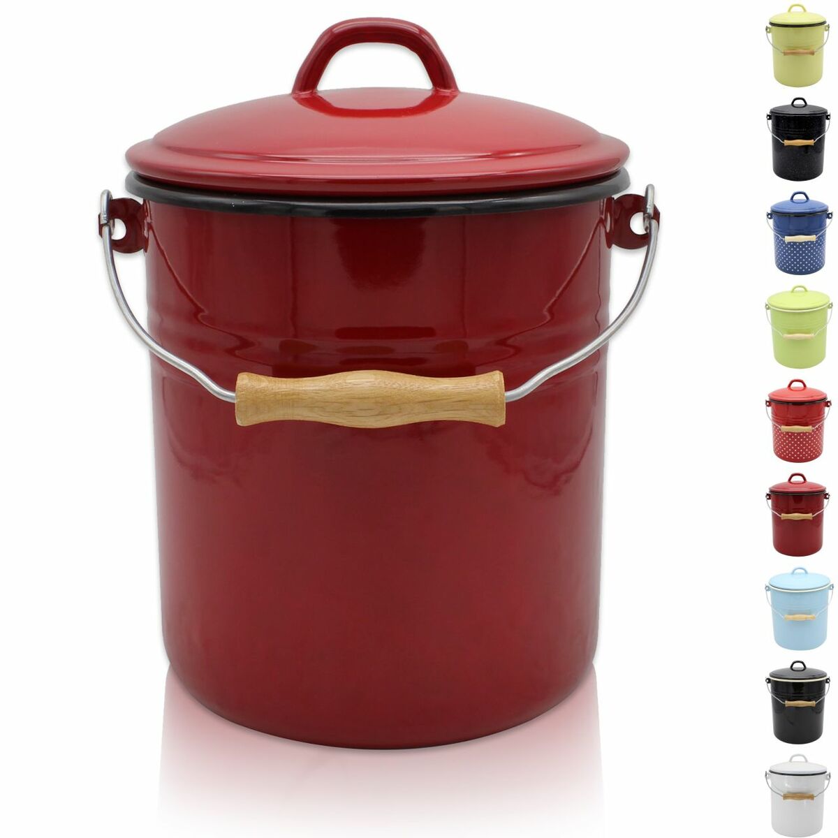 Bild 1 von Karl Krüger - Emaillierter Mülleimer mit Deckel rot, 5 Liter