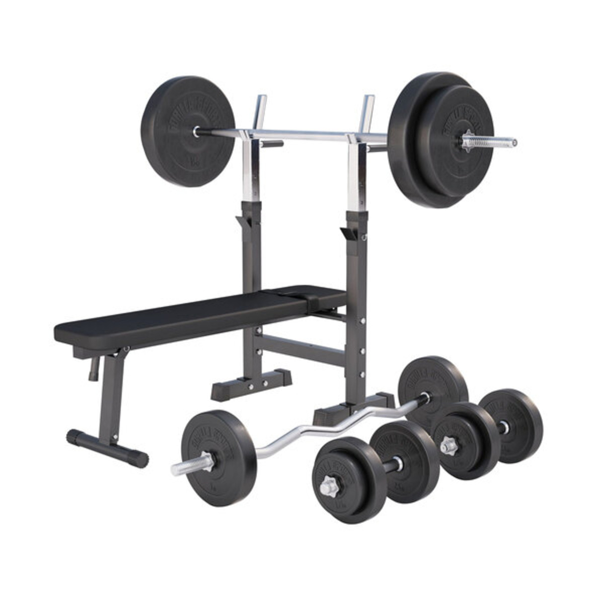 Bild 1 von Hantelbank schwarz mit Langhantelset 100kg