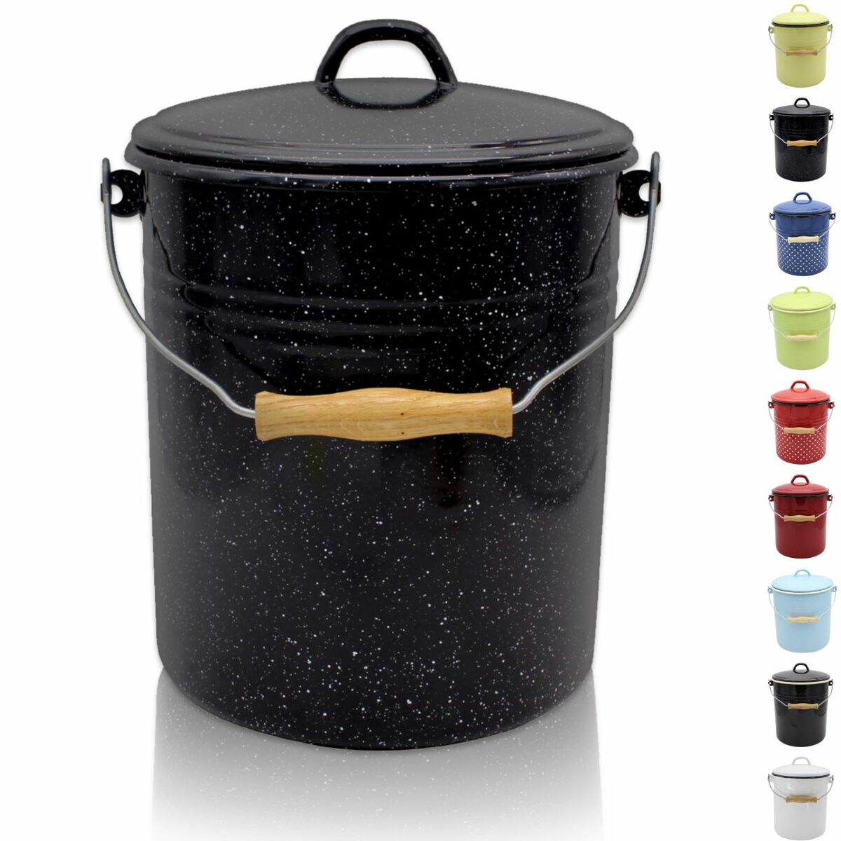 Bild 1 von Karl Krüger - Emaillierter Mülleimer mit Deckel gesprenkelt, 10 Liter