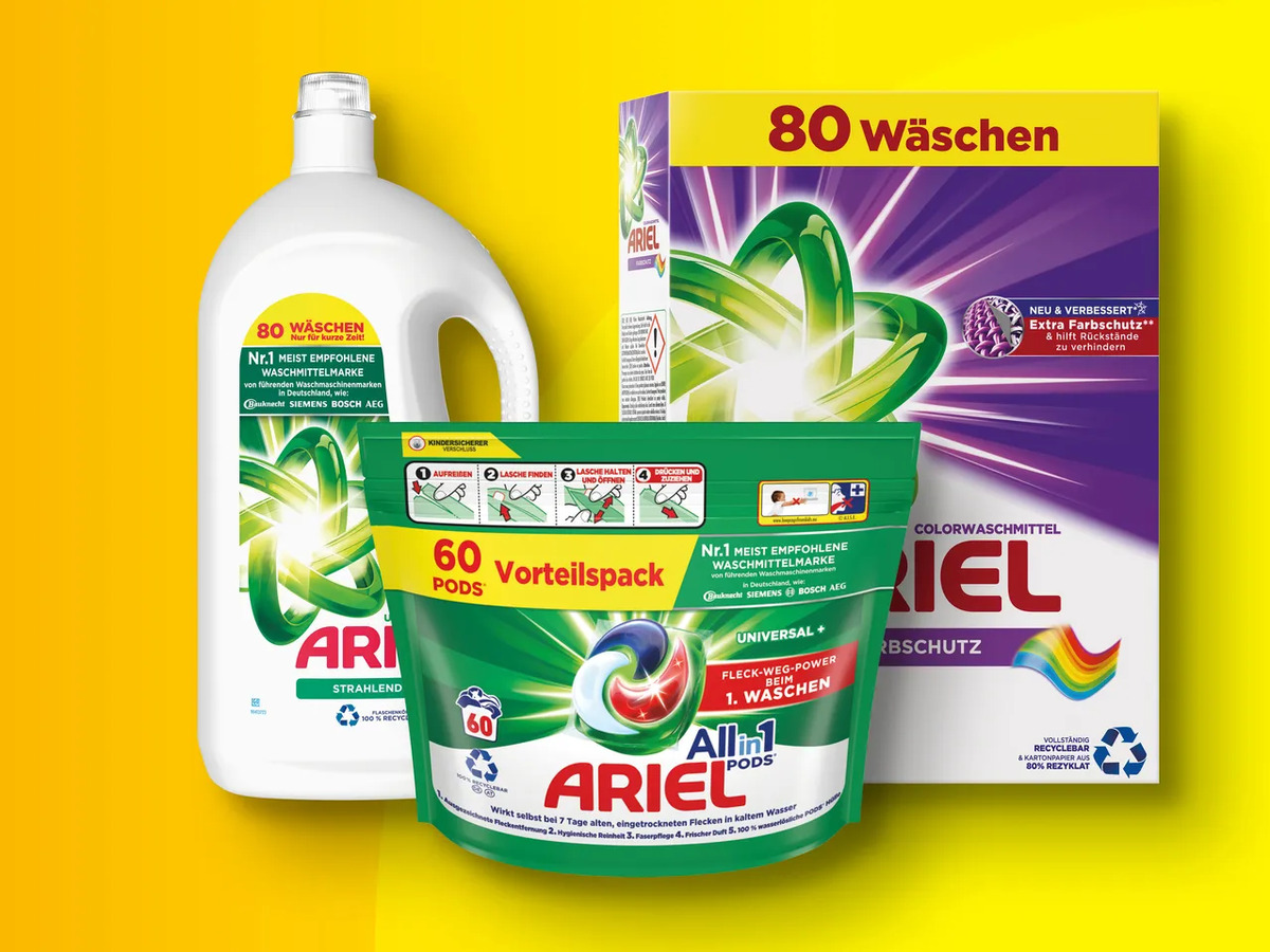 Ariel Waschmittel 80/60 Wäschen, 4,8 kg/4 l/60 Stück von Lidl ansehen!