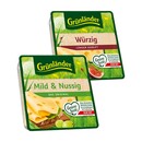 Bild 1 von GRÜNLÄNDER KÄSESCHEIBEN MILD & NUSSIG  48 % Fett i. Tr., je 140-g-Pckg.  oder WÜRZIG und weitere Sorten,  je 120-g-Pckg.,  Niedrigster Gesamtpreis der letzten 30 Tage: 1,69 €