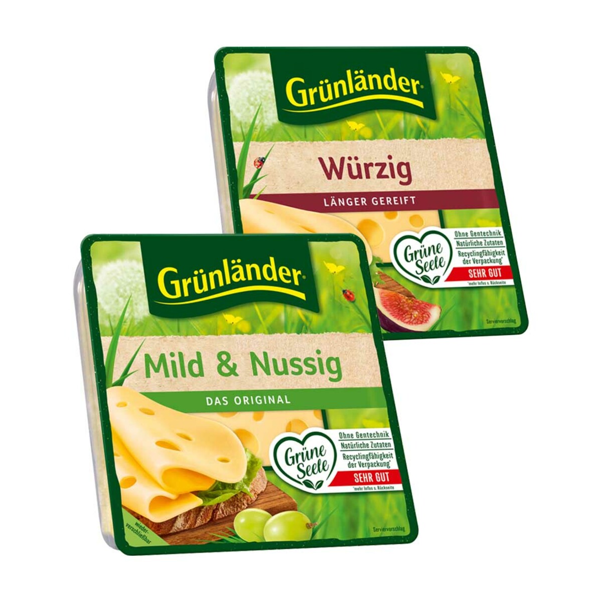 Bild 1 von GRÜNLÄNDER KÄSESCHEIBEN MILD & NUSSIG  48 % Fett i. Tr., je 140-g-Pckg.  oder WÜRZIG und weitere Sorten,  je 120-g-Pckg.,  Niedrigster Gesamtpreis der letzten 30 Tage: 1,69 €