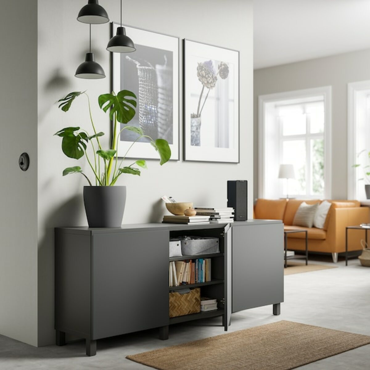 Bild 3 von BESTÅ  Aufbewahrung mit Türen, dunkelgrau/Västerviken/Stubbarp dunkelgrau 180x42x74 cm