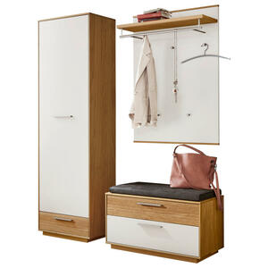 Garderobe, Anthrazit, Weiß, Eiche, Holz, Glas, Textil, 4-teilig, Eiche, furniert, massiv, teilmassiv, 160x195x40 cm, Garderobe, Garderoben-Sets