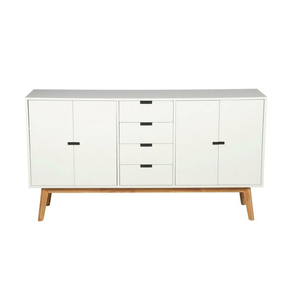 Bild 1 von Mid.you Sideboard, Natur, Weiß, Holzwerkstoff, Kautschukholz, massiv, 4 Fächer, 4 Schubladen, 160x86x40 cm, Bsci, Schlafzimmer, Schlafzimmer Kommoden