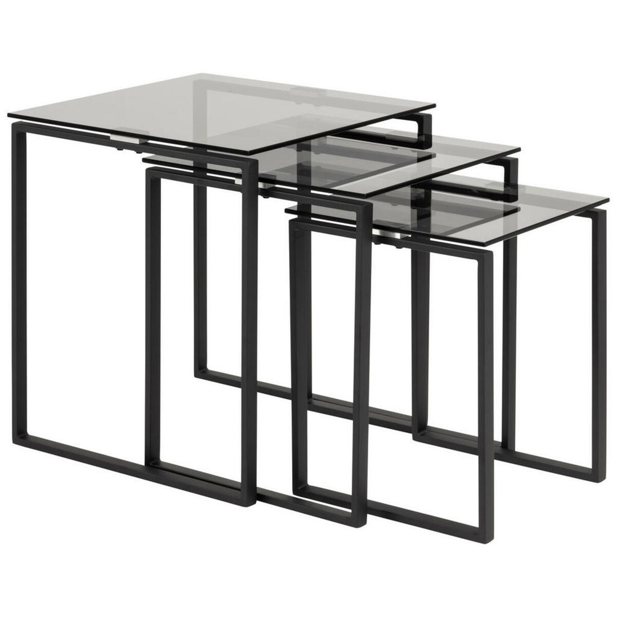 Bild 1 von Beistelltischset, Grau, Schwarz, Glas, 3-teilig, quadratisch, eckig, Kufe, 36-50x45-55 cm, Wohnzimmer, Wohnzimmertische, Satztische