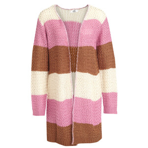 Damen Strickjacke mit Blockstreifen BRAUN / CREME / ROSA