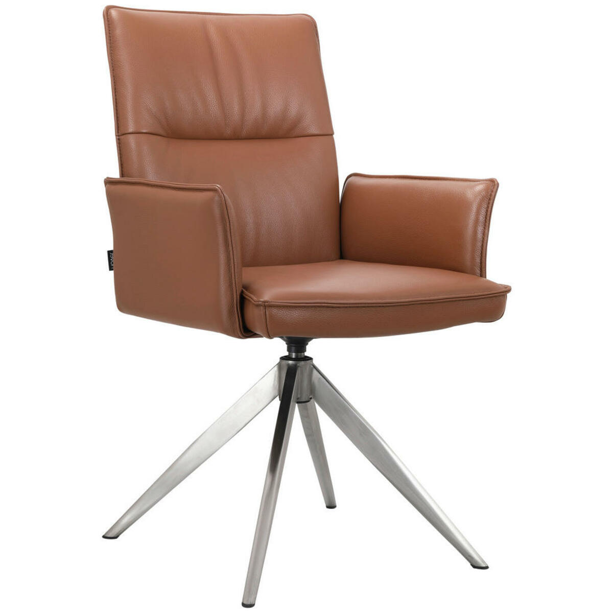 Bild 1 von Novel Armlehnstuhl, Edelstahl, Cognac, Metall, Leder, Echtleder, Rindleder, Drehkreuz, 57x92x63.5 cm, Sitzfläche 360° drehbar, Lederauswahl, Esszimmer, Stühle, Armlehnenstühle