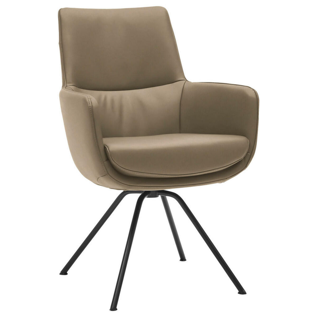 Bild 1 von Dieter Knoll Armlehnstuhl, Schwarz, Cappuccino, Metall, Leder, Semi-Anilinleder, Rundrohr, 60x90x61 cm, Beinauswahl, Lederauswahl, Typenauswahl, Sitzfläche 360° drehbar, Esszimmer, Stühle, Armlehn