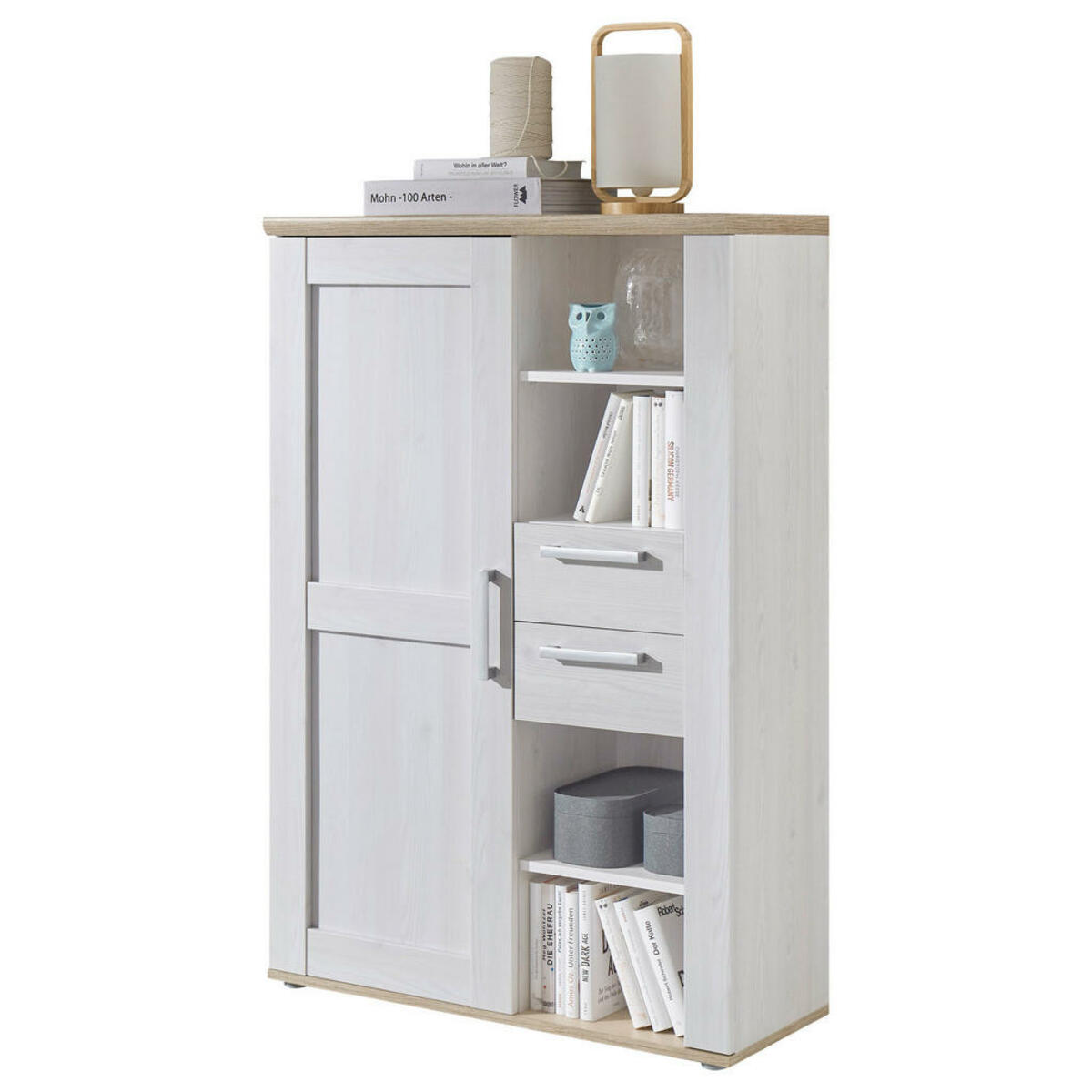 Bild 1 von Mid.you Vitrine, Eiche San Remo, Kunststoff, 4 Fächer, 2 Schubladen, 90x135x38 cm, Made in EU, Beimöbel erhältlich, Esszimmer, Vitrinen