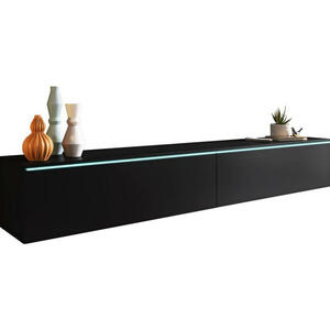 P & B Lowboard, Schwarz, Kunststoff, 180x30x33 cm, Fsc, stehend, hängend, Beleuchtung, in verschiedenen Holzdekoren erhältlich, Wohnzimmer, Wohnwände, Lowboards
