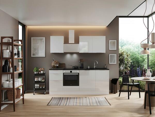 Bild 1 von Küchenzeile mit Geräten B: 220 cm Weiß/Granit Optik, Weiß, Weiß Hochglanz