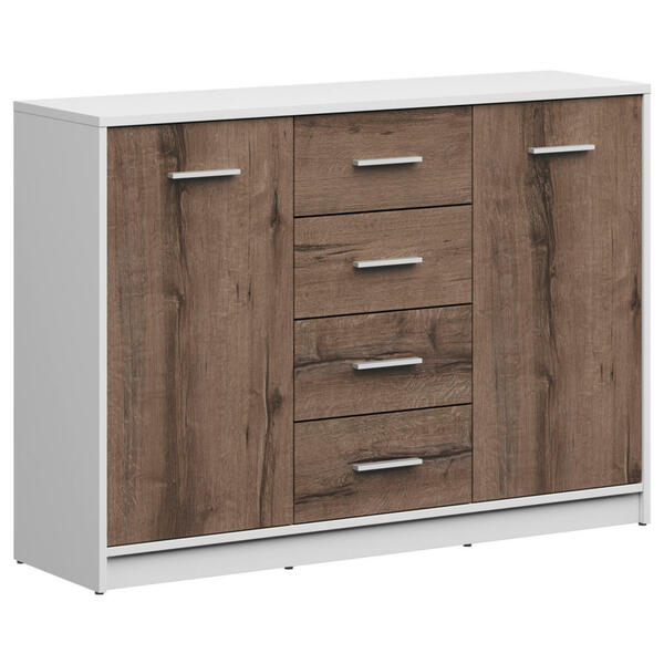Bild 1 von Kommode, Weiß, Eiche, Kunststoff, 2 Fächer, 4 Schubladen, 118.5x84x34 cm, Wohnzimmer, Kommoden & Sideboards, Kommoden