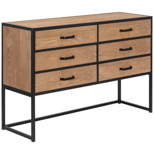 P & B Sideboard, Natur, Schwarz, Metall, Tanne, furniert, 6 Schubladen, 120x80x38 cm, Schlafzimmer, Schlafzimmer Kommoden