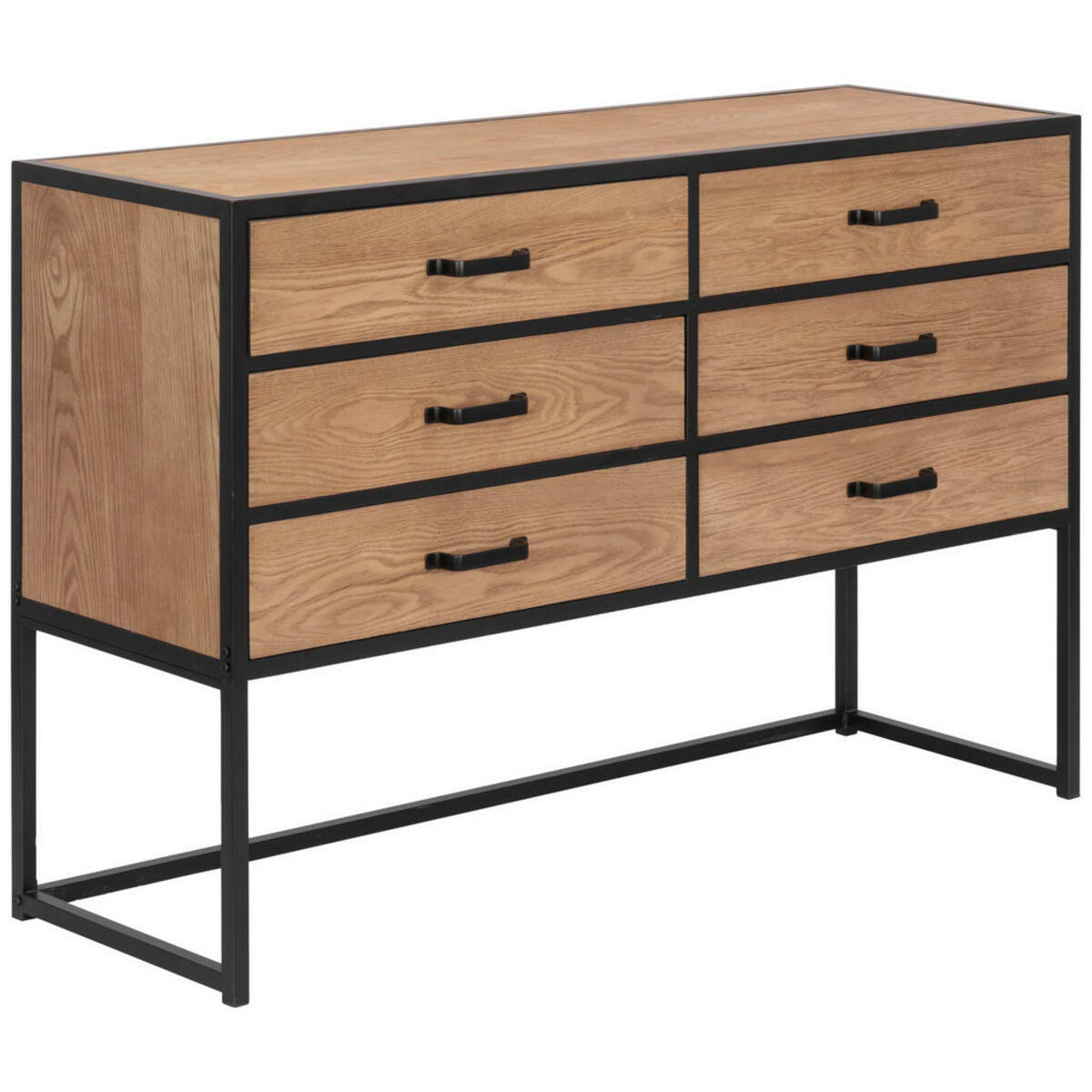 P B Sideboard Natur Schwarz Metall Tanne Furniert 6 Schubladen