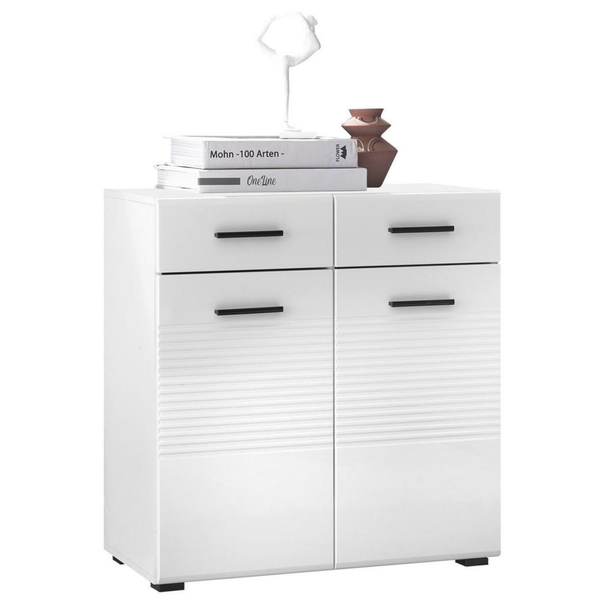 Bild 1 von Kommode, Weiß, Weiß Hochglanz, Kunststoff, 1 Fächer, 2 Schubladen, 80x83x40 cm, Typenauswahl, Wohnzimmer, Kommoden & Sideboards, Kommoden