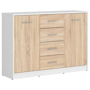 Kommode, Weiß, Sonoma Eiche, Kunststoff, 2 Fächer, 4 Schubladen, 118.5x84x34 cm, Wohnzimmer, Kommoden & Sideboards, Kommoden