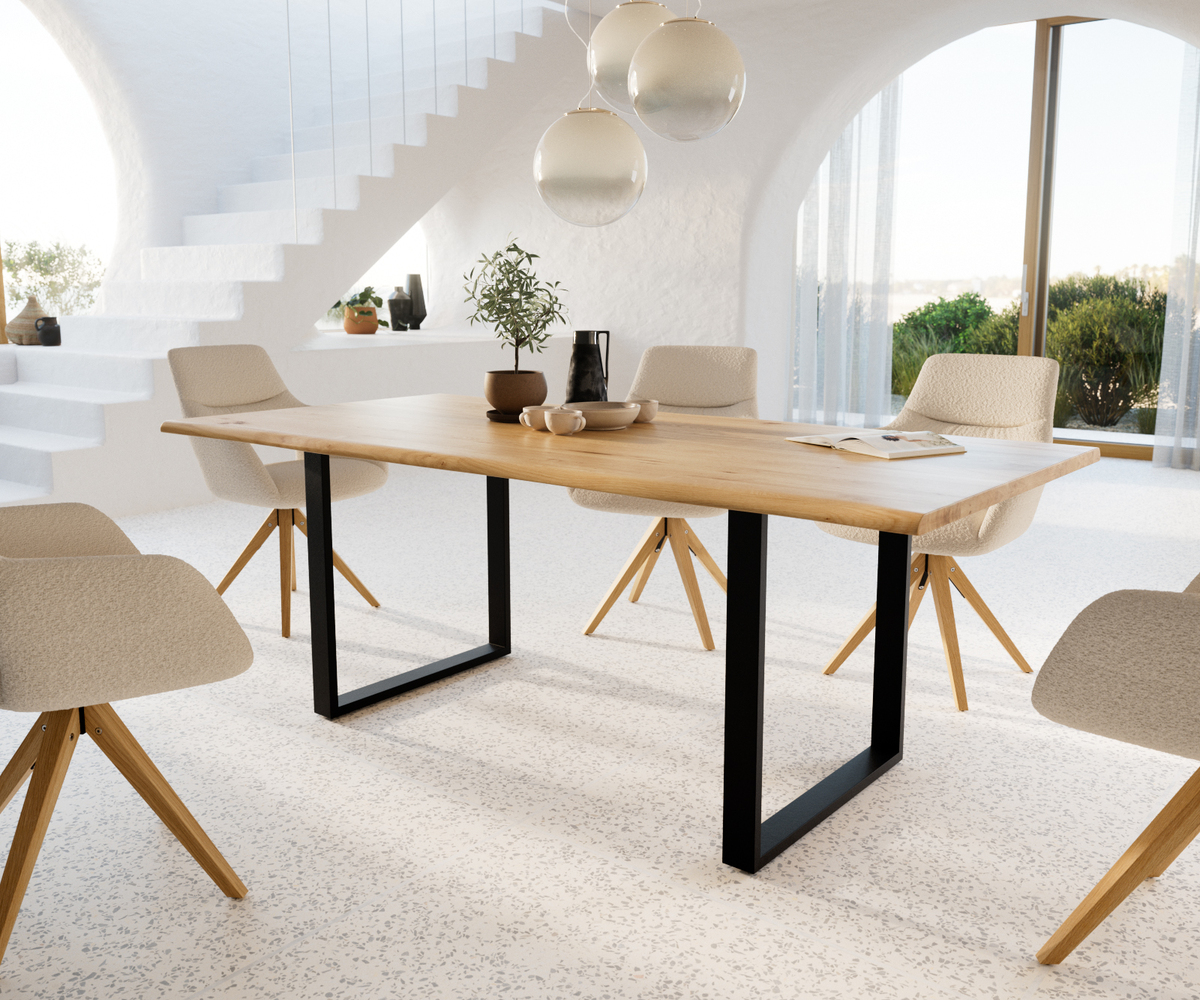 Bild 1 von Esstisch Edge 200x100x3 Eiche Natur Kufe Schwarz Live-Edge