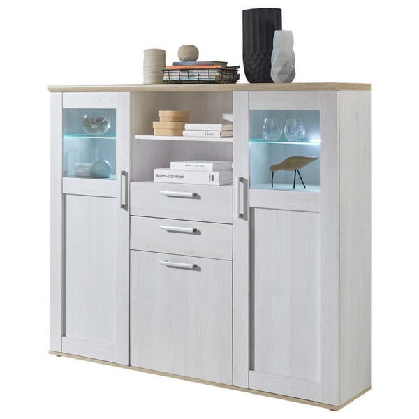 Bild 1 von Mid.you Highboard, Eiche San Remo, Glas, Holzwerkstoff, 2 Fächer, 2 Schubladen, 157x137x38 cm, Made in EU, Beimöbel erhältlich, Wohnzimmer, Kommoden & Sideboards, Highboards