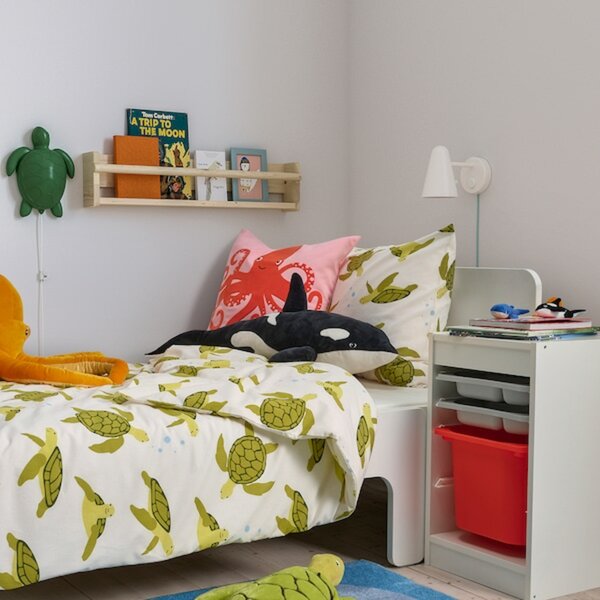 Bild 3 von BLÅVINGAD  Bettwäsche-Set, 2-teilig, Schildkrötenmuster grün/weiß 140x200/80x80 cm