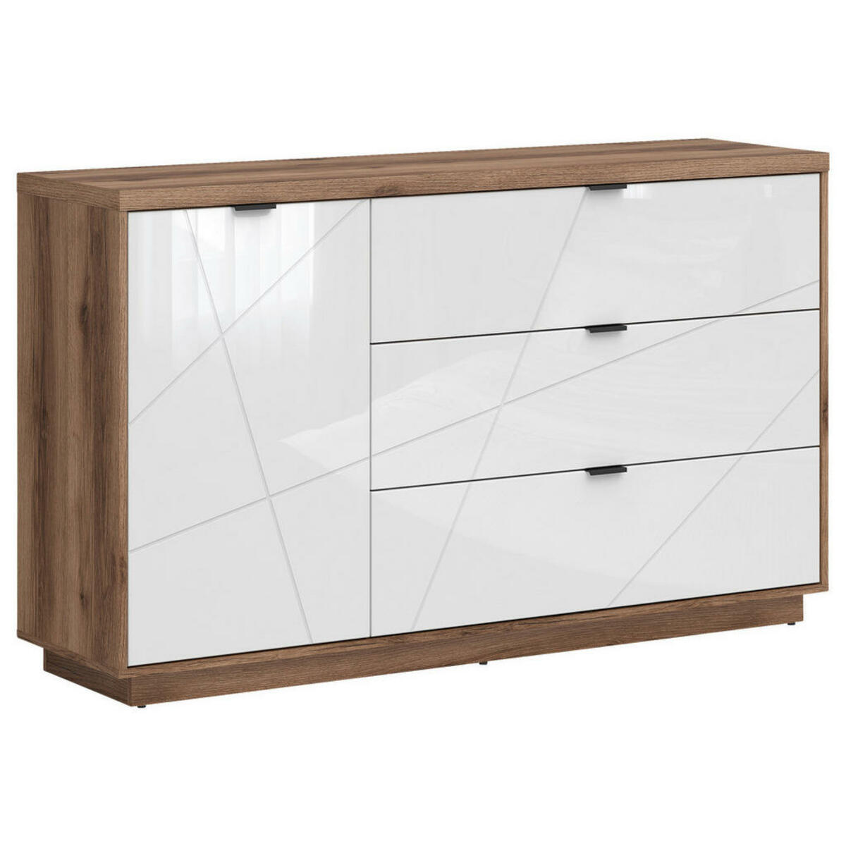 Bild 1 von Kommode, Eiche, Weiß Hochglanz, Holzwerkstoff, 1 Fächer, 3 Schubladen, 156x93x42.5 cm, Wohnzimmer, Kommoden & Sideboards, Kommoden