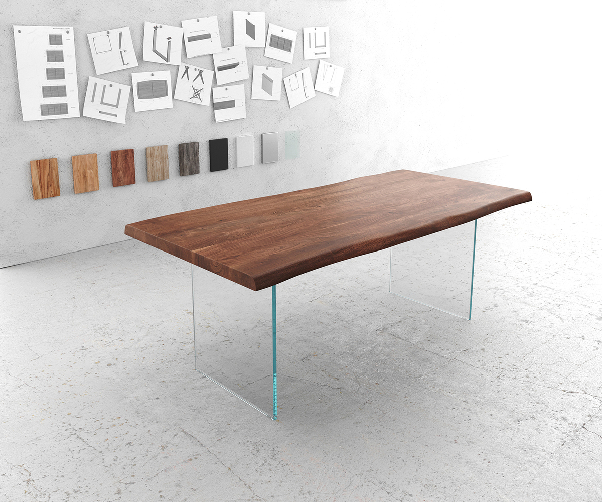 Bild 1 von Esstisch Edge 200x100cm XL Akazie Braun Glas Live-Edge