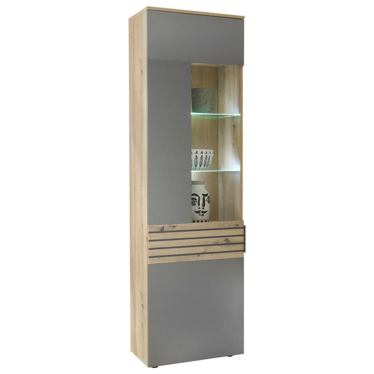 Bild 1 von Mid.you Vitrine, Grau, Eiche Artisan, Glas, Holzwerkstoff, 3 Fächer, 58x199.4x37 cm, Made in EU, Beimöbel erhältlich, stehend, Esszimmer, Vitrinen