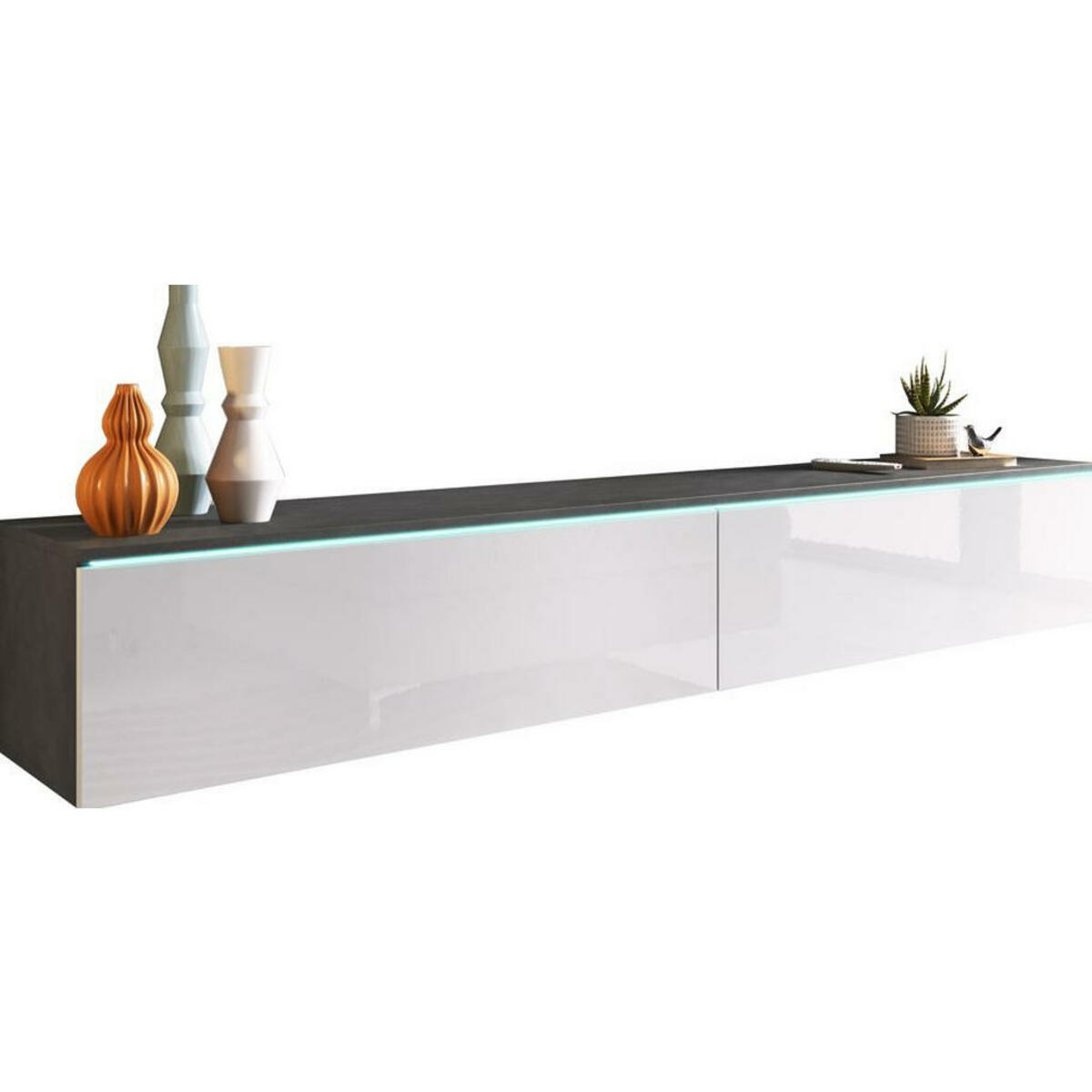 Bild 1 von P & B Lowboard, Anthrazit, Weiß Hochglanz, Kunststoff, 180x30x33 cm, Fsc, stehend, hängend, Beleuchtung, in verschiedenen Holzdekoren erhältlich, Wohnzimmer, Wohnwände, Lowboards