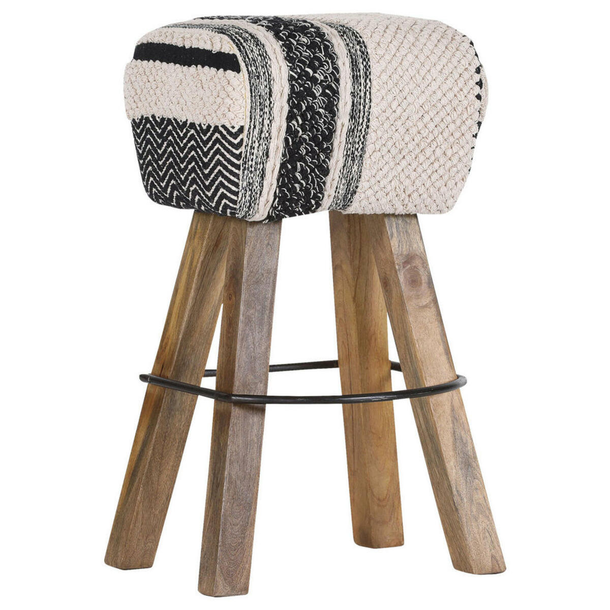 Bild 1 von Landscape Barhocker Beachclub, Creme, Schwarz, Weiß, Textil, Mangoholz, massiv, Stativgestell, 40x75x33 cm, Typenauswahl, Esszimmer, Barmöbel, Barhocker