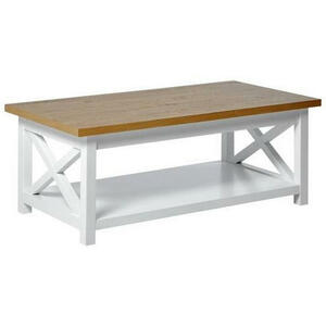Couchtisch, Weiß, Eiche, rechteckig, eckig, X-Form, 57x42 cm, offenes Fach, einfacher Aufbau, Wohnzimmer, Wohnzimmertische, Couchtische