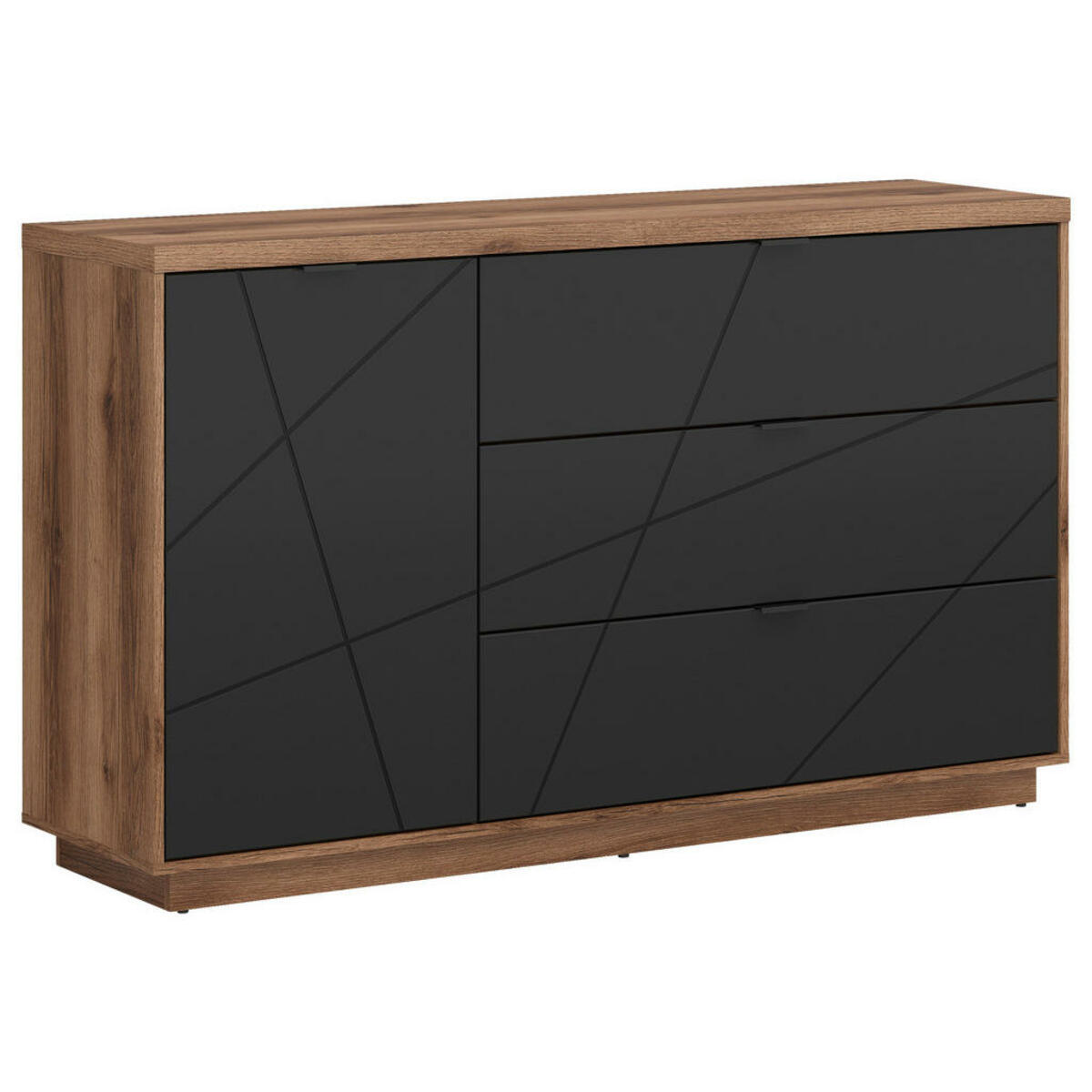 Bild 1 von Kommode, Schwarz, Eiche, Holzwerkstoff, 1 Fächer, 3 Schubladen, 156x93x42.5 cm, Wohnzimmer, Kommoden & Sideboards, Kommoden