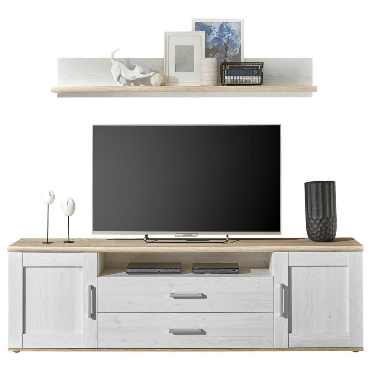 Bild 1 von Mid.you Wohnwand, Eiche San Remo, Kunststoff, 2-teilig, 2 Schubladen, 200x60x38 cm, Made in EU, Beimöbel erhältlich, Wohnzimmer, Wohnwände, Anbauwände