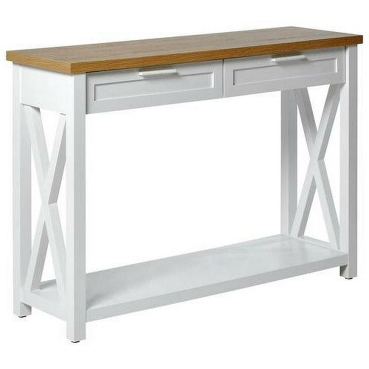 Bild 1 von Konsolentisch, Weiß, Eiche, Metall, 2 Schubladen, rechteckig, eckig, X-Form, 34x77 cm, Stauraum, offenes Fach, Wohnzimmer, Wohnzimmertische, Konsolentische