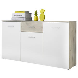 Mid.you Sideboard, Weiß, Eiche, Kunststoff, 3 Fächer, 1 Schubladen, 150x82x40 cm, Made in EU, Beimöbel erhältlich, Schlafzimmer, Schlafzimmer Kommoden