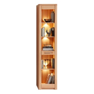 Carryhome Regal, Kernbuche, Holzwerkstoff, Kernbuche, massiv, 4 Fächer, 1 Schubladen, 43x203x40 cm, stehend, Beleuchtung, Arbeitszimmer, Büroregale, Bücherregale