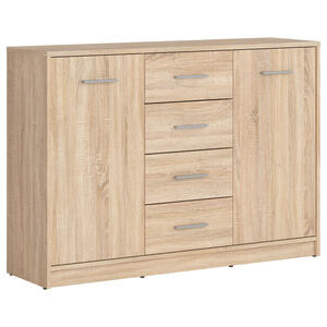 Kommode, Sonoma Eiche, Kunststoff, 2 Fächer, 4 Schubladen, 118.5x84x34 cm, Wohnzimmer, Kommoden & Sideboards, Kommoden