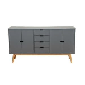 Mid.you Sideboard, Grau, Natur, Holzwerkstoff, Kautschukholz, massiv, 4 Fächer, 4 Schubladen, 160x86x40 cm, Bsci, Schlafzimmer, Schlafzimmer Kommoden