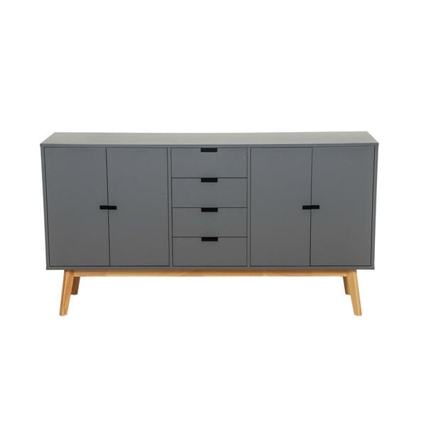 Bild 1 von Mid.you Sideboard, Grau, Natur, Holzwerkstoff, Kautschukholz, massiv, 4 Fächer, 4 Schubladen, 160x86x40 cm, Bsci, Schlafzimmer, Schlafzimmer Kommoden