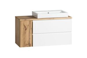 Waschbecken mit Unterschrank Varese B: 150 cm Eiche/Weiß, Weiß, Eiche Wotan