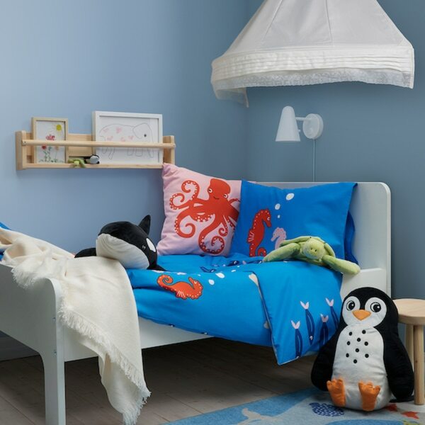 Bild 4 von BLÅVINGAD  Bettwäsche-Set, 2-teilig, Meerestieremuster/bunt 140x200/80x80 cm