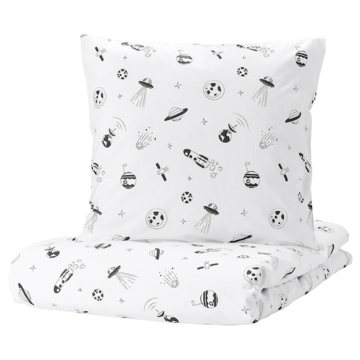 Bild 3 von AFTONSPARV  Bettwäsche-Set, 2-teilig, Weltraum weiß/schwarz 140x200/80x80 cm