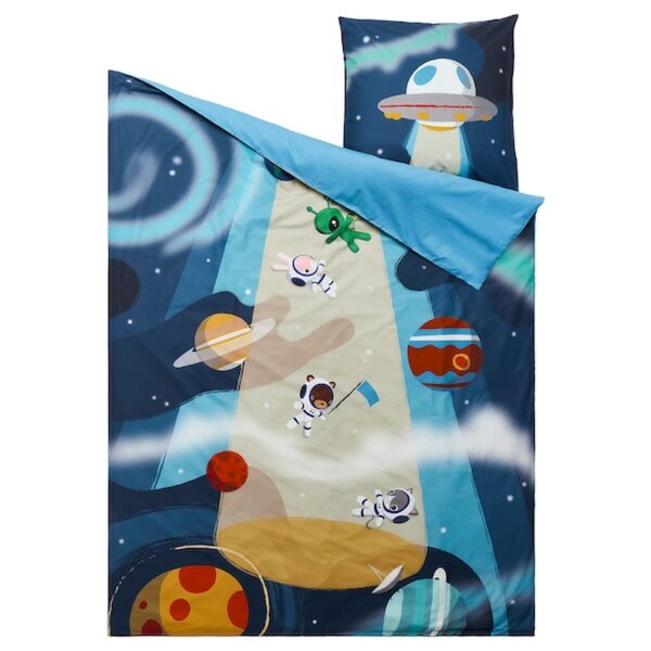 Bild 2 von AFTONSPARV  Bettwäsche-Set, 2-teilig, Weltraum/blau 140x200/80x80 cm