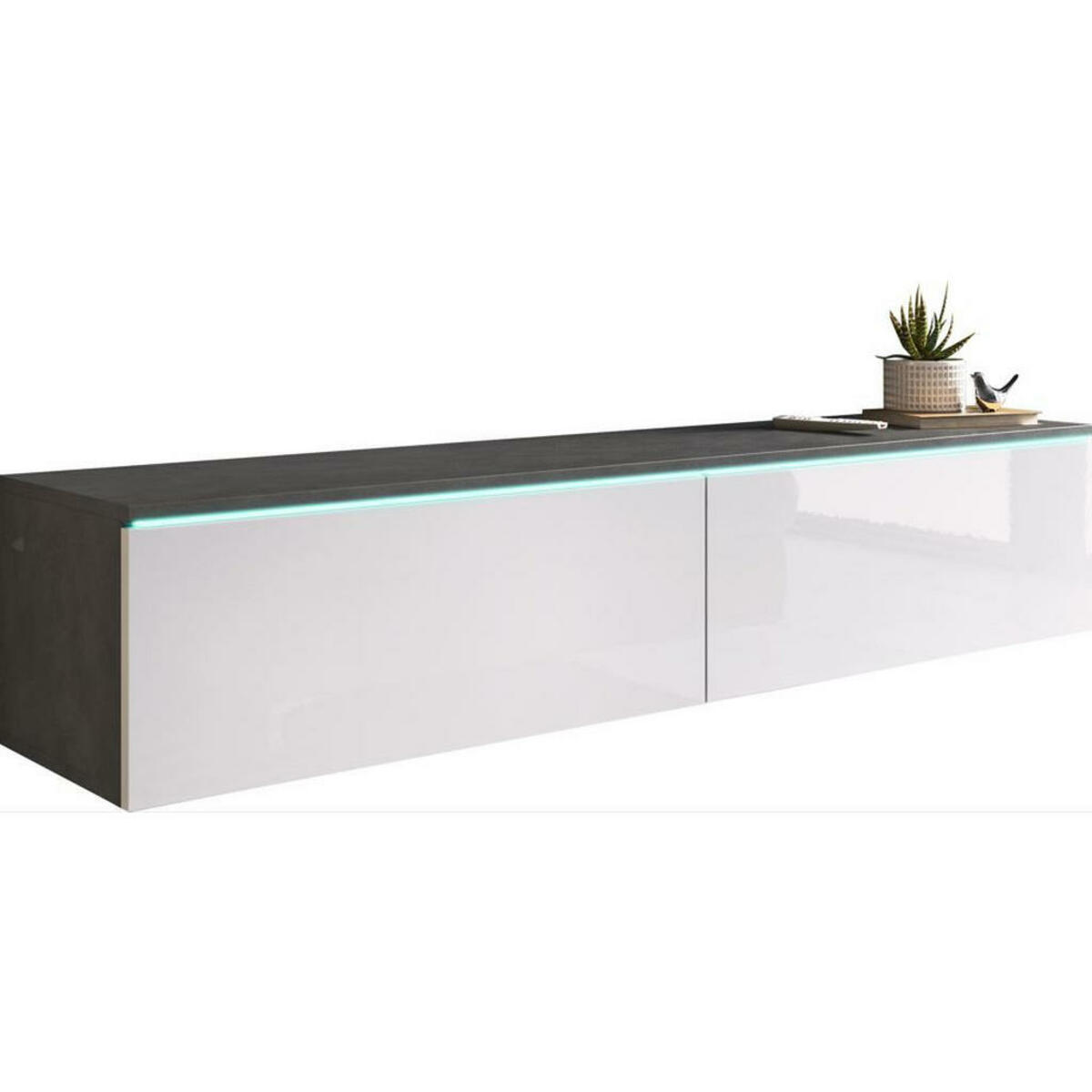 Bild 1 von P & B Lowboard, Anthrazit, Weiß Hochglanz, Kunststoff, 140x30x33 cm, Fsc, stehend, hängend, Beleuchtung, in verschiedenen Holzdekoren erhältlich, Wohnzimmer, Wohnwände, Lowboards