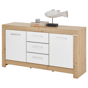 Mid.you Sideboard, Weiß, Eiche Artisan, Kunststoff, 2 Fächer, 3 Schubladen, 160x85x45 cm, Beimöbel erhältlich, stehend, Schlafzimmer, Schlafzimmer Kommoden